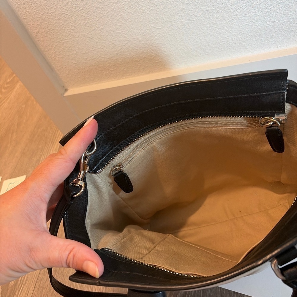 Coach Mini Leather Colorblock Satchel Black Cream Crossbody - Picture 6 of 6